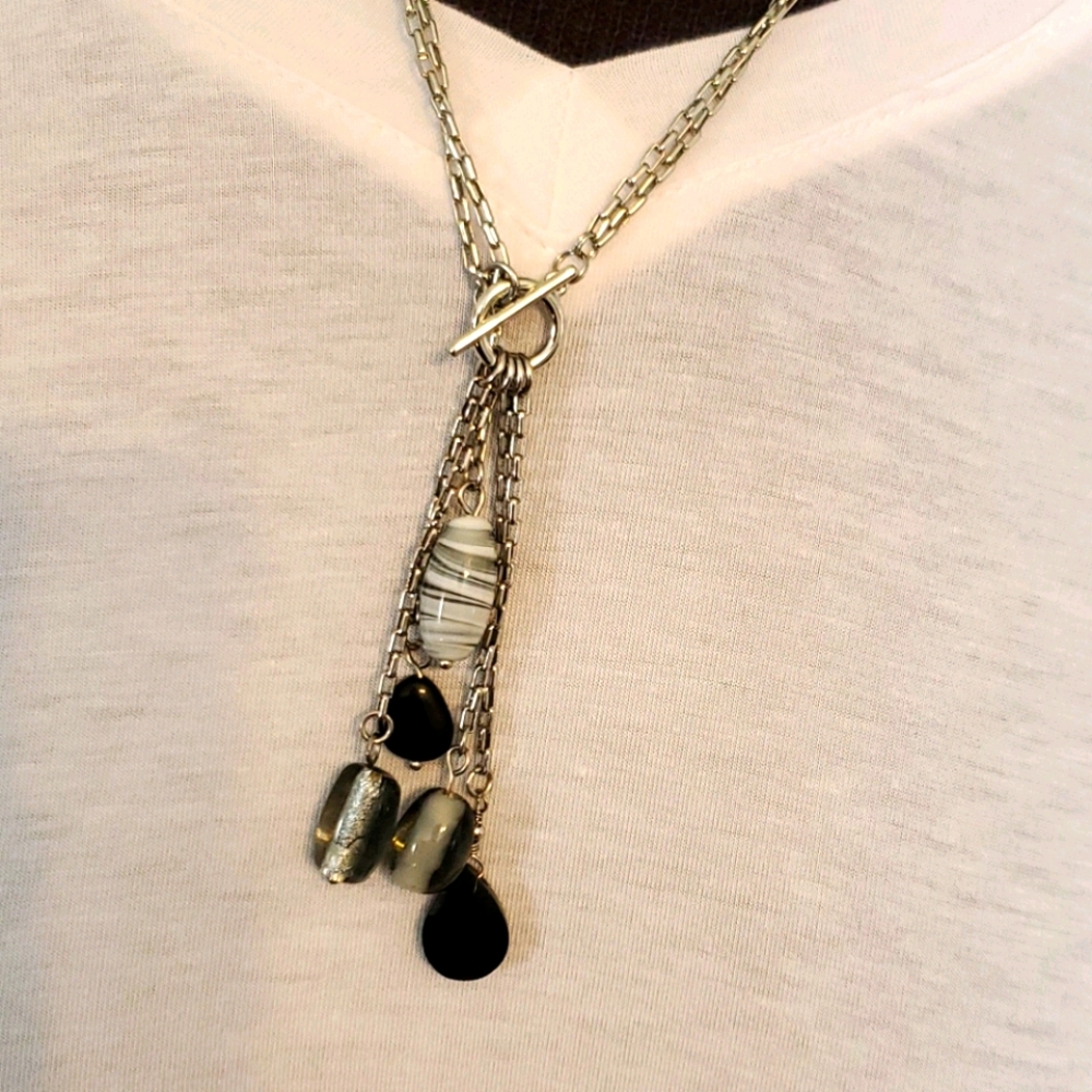 Silvertone toggle closure convertible necklace